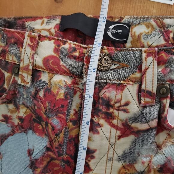 Just Cavalli Size 26 NWT Blue red Print Distressed High Waist Skinny Jeans - Picture 16 of 16